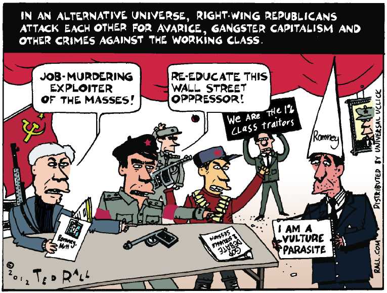 Political/Editorial Cartoon by Ted Rall on Romney Races to Big Lead