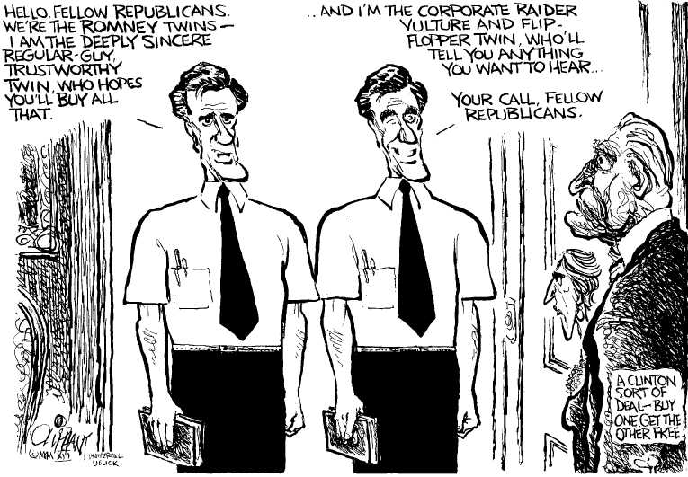 Political/Editorial Cartoon by Pat Oliphant, Universal Press Syndicate on Romney Races to Big Lead