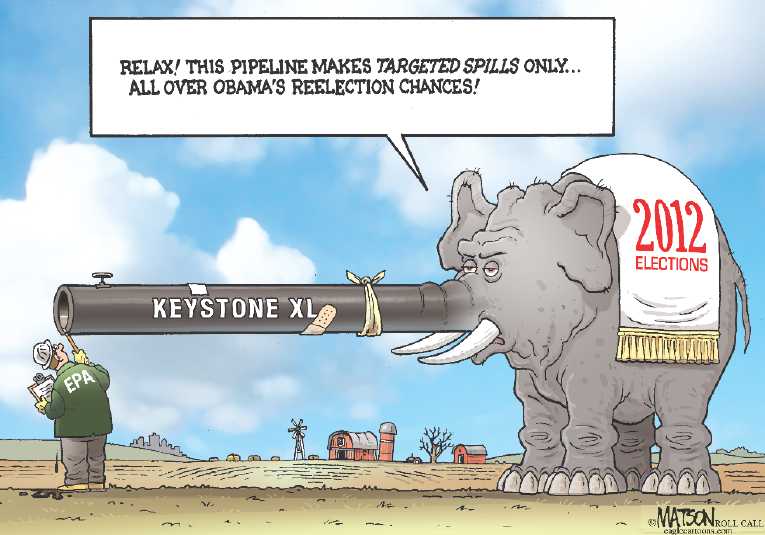 Political/Editorial Cartoon by RJ Matson, Cagle Cartoons on President Delays Pipeline Decision