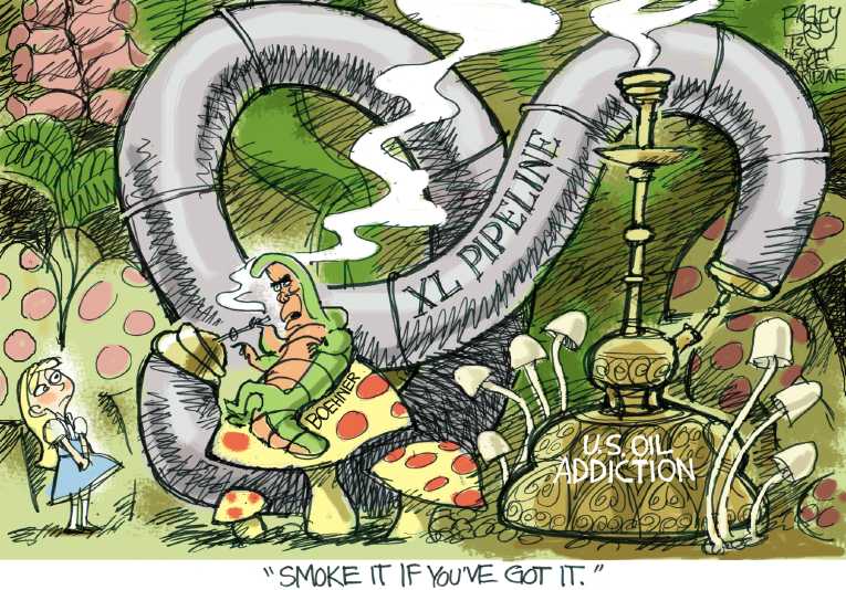Political/Editorial Cartoon by Pat Bagley, Salt Lake Tribune on President Delays Pipeline Decision
