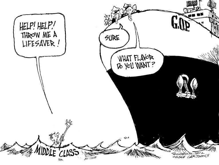 Political/Editorial Cartoon by Bill Schorr, Cagle Cartoons on Middle Class Losing Ground