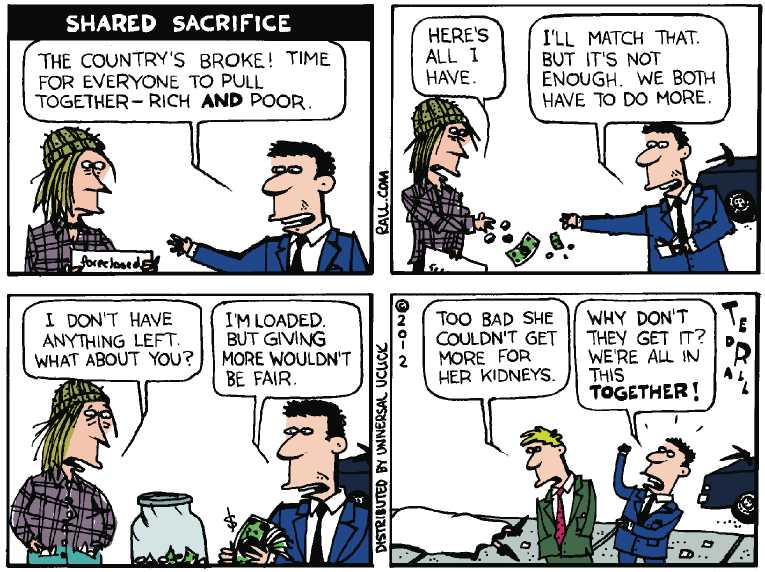 Political/Editorial Cartoon by Ted Rall on Middle Class Losing Ground