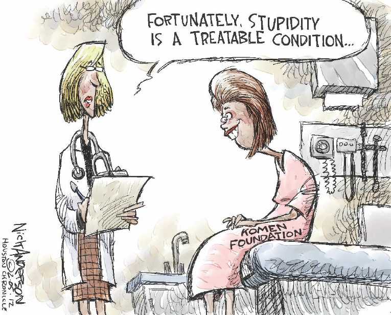 Political/Editorial Cartoon by Nick Anderson, Houston Chronicle on Komen Foundation Blows It