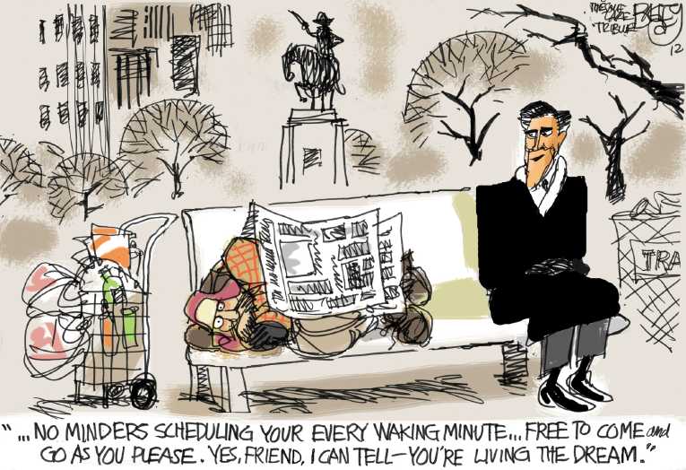Political/Editorial Cartoon by Pat Bagley, Salt Lake Tribune on Romney Hits His Stride