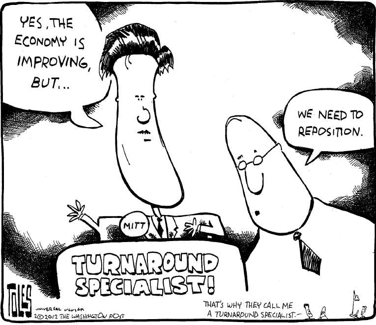 Political/Editorial Cartoon by Tom Toles, Washington Post on Romney Hits His Stride
