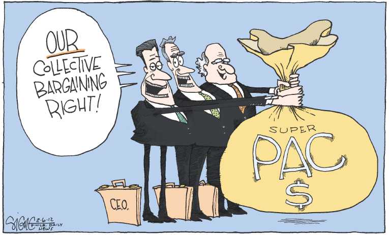 Political/Editorial Cartoon by Signe Wilkinson, Philadelphia Daily News on Obama Embraces SuperPACs
