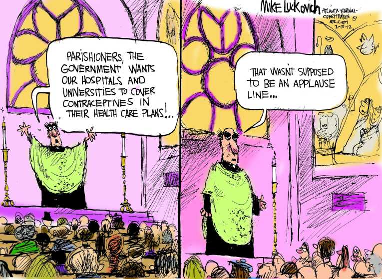 Political/Editorial Cartoon by Mike Luckovich, Atlanta Journal-Constitution on Contraception Compromise Reached