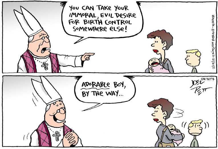 Political/Editorial Cartoon by Joel Pett, Lexington Herald-Leader, CWS/CartoonArts Intl. on Contraception Compromise Reached