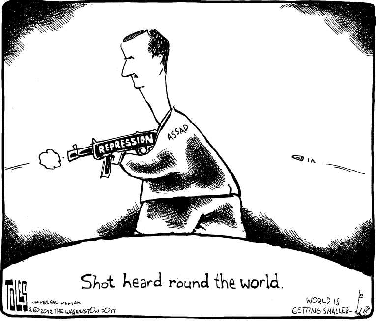 Political/Editorial Cartoon by Tom Toles, Washington Post on Syrian Killings Escalate