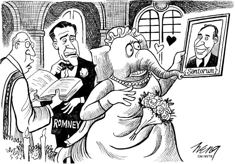 Political/Editorial Cartoon by Heng Kim Song, Lianhe Zaobao, Singapore on Romney Loses Lead