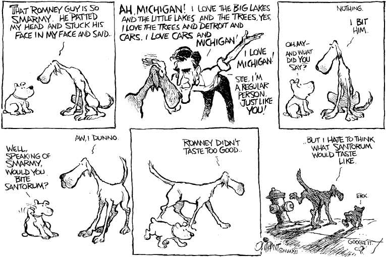 Political/Editorial Cartoon by Pat Oliphant, Universal Press Syndicate on Romney Loses Lead