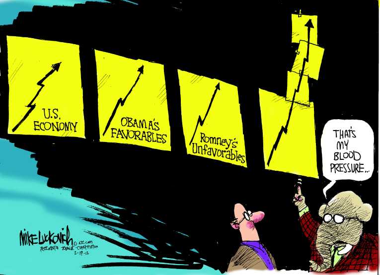 Political/Editorial Cartoon by Mike Luckovich, Atlanta Journal-Constitution on Romney Loses Lead