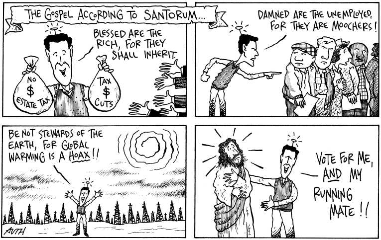 Political/Editorial Cartoon by Tony Auth, Philadelphia Inquirer on Santorum’s Message Resonates