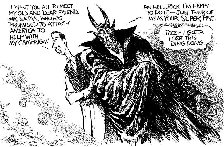 Political/Editorial Cartoon by Pat Oliphant, Universal Press Syndicate on Santorum’s Message Resonates