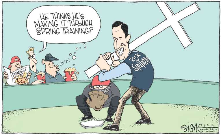 Political/Editorial Cartoon by Signe Wilkinson, Philadelphia Daily News on Santorum’s Message Resonates