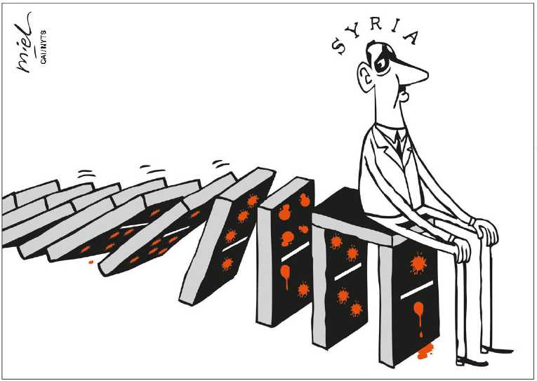 Political/Editorial Cartoon by Deng Coy Miel, The Straits Times, Singapore on Pressure Put on Syria