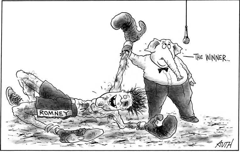 Political/Editorial Cartoon by Tony Auth, Philadelphia Inquirer on Romney Wins Michigan