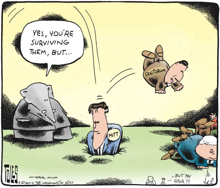 Political/Editorial Cartoon by Tom Toles, Washington Post on Romney Wins Michigan