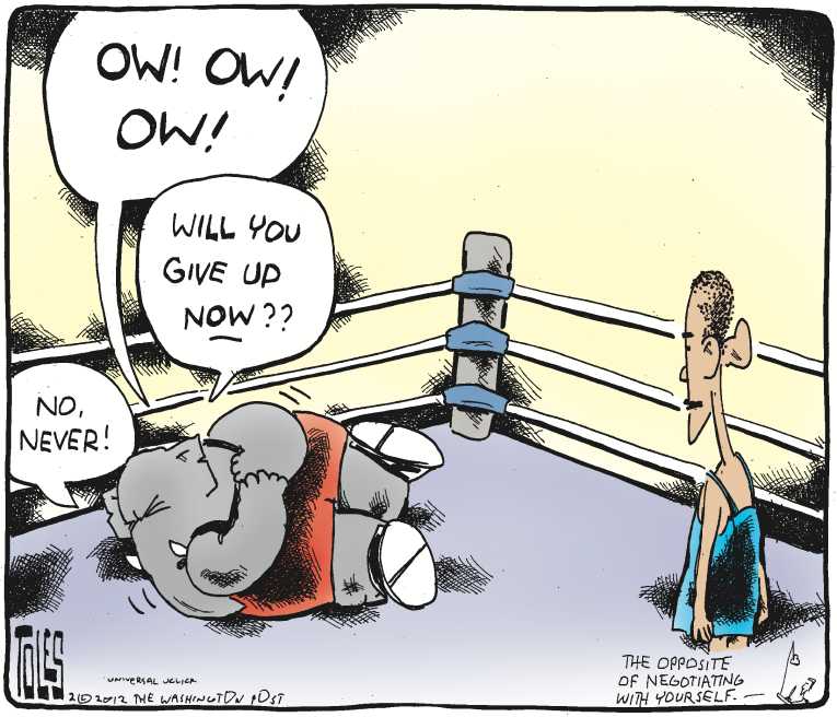 Political/Editorial Cartoon by Tom Toles, Washington Post on Obama’s Poll Numbers Rising