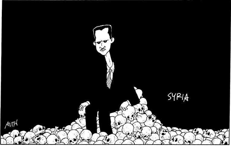 Political/Editorial Cartoon by Tony Auth, Philadelphia Inquirer on Syrian Crisis Worsens