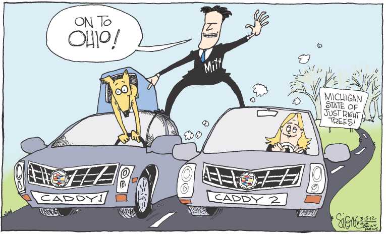 Political/Editorial Cartoon by Signe Wilkinson, Philadelphia Daily News on Romney Claims Victory