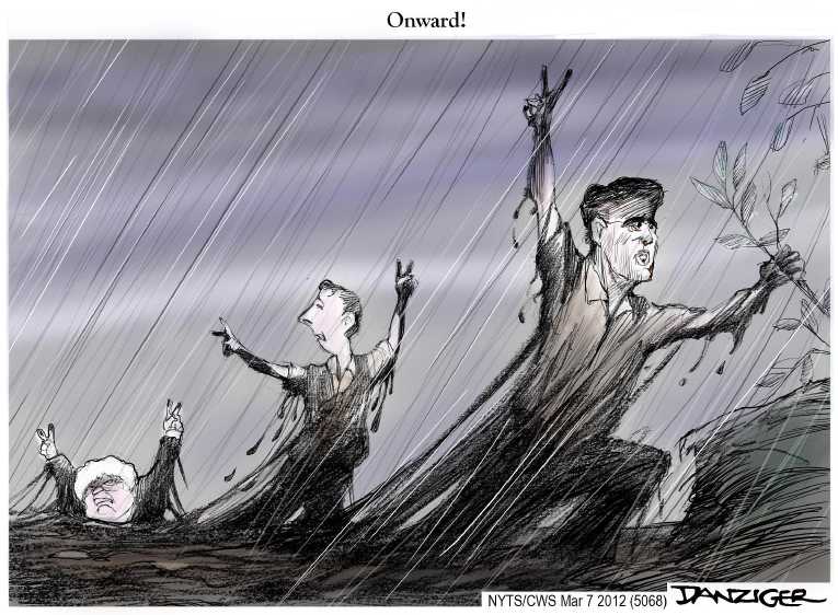 Political/Editorial Cartoon by Jeff Danziger, CWS/CartoonArts Intl. on Romney Claims Victory