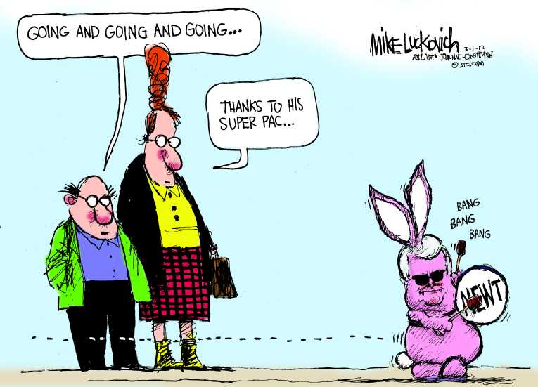 Political/Editorial Cartoon by Mike Luckovich, Atlanta Journal-Constitution on Romney Claims Victory
