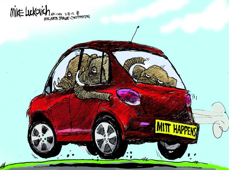Political/Editorial Cartoon by Mike Luckovich, Atlanta Journal-Constitution on Romney Claims Victory