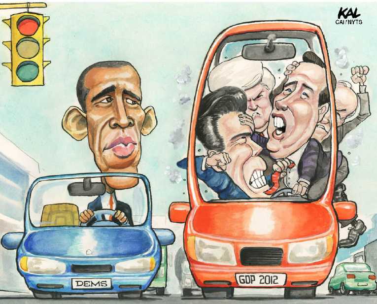 Political/Editorial Cartoon by KAL (Kevin Kallaugher), The Economist, London on Obama Reaching Out