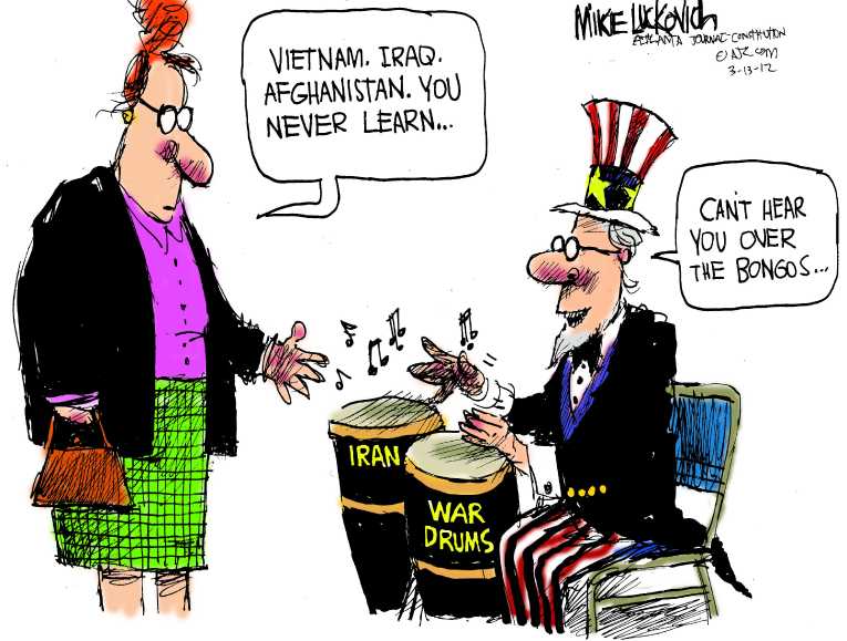 Political/Editorial Cartoon by Mike Luckovich, Atlanta Journal-Constitution on US Soldier Massacres 16 Civilians