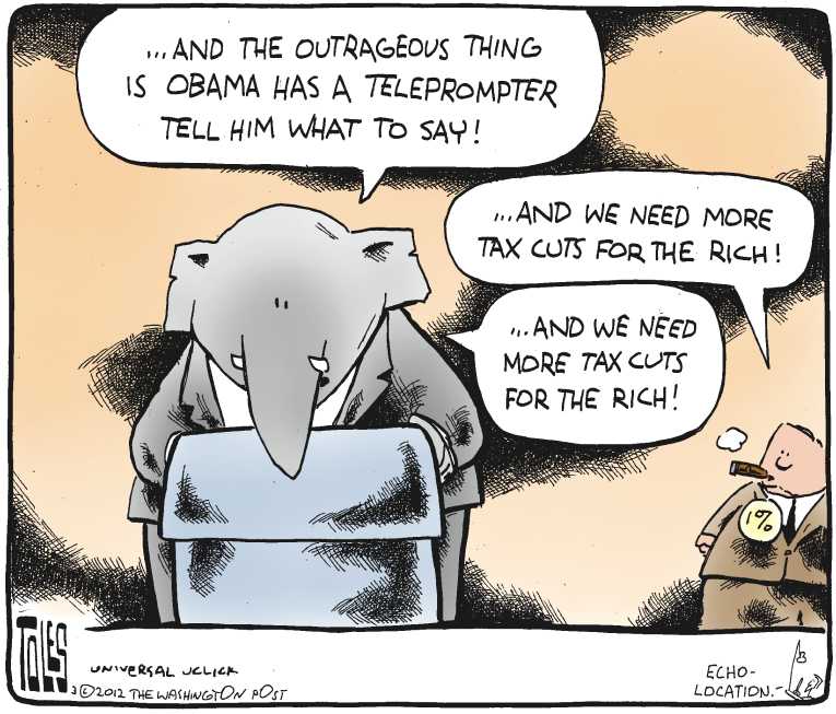 Political/Editorial Cartoon by Tom Toles, Washington Post on GOP Fine-tuning Message