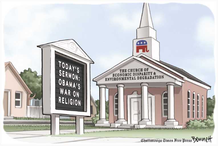 Political/Editorial Cartoon by Clay Bennett, Chattanooga Times Free Press on GOP Fine-tuning Message