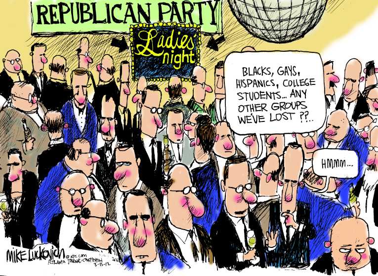 Political/Editorial Cartoon by Mike Luckovich, Atlanta Journal-Constitution on GOP Fine-tuning Message