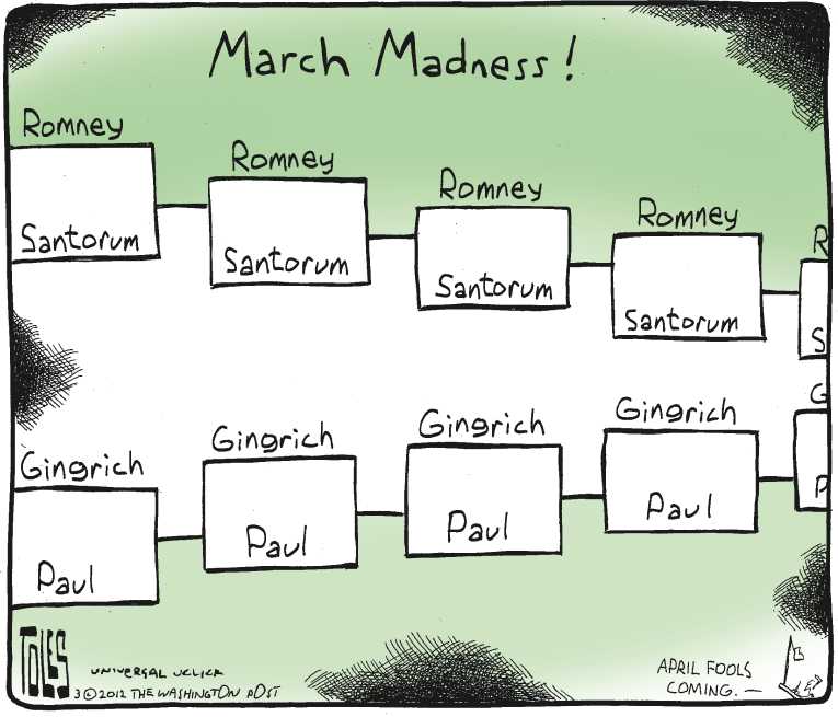Political/Editorial Cartoon by Tom Toles, Washington Post on Santorum Wins Again