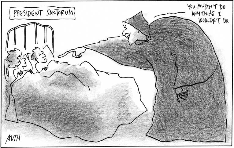 Political/Editorial Cartoon by Tony Auth, Philadelphia Inquirer on Santorum Wins Again