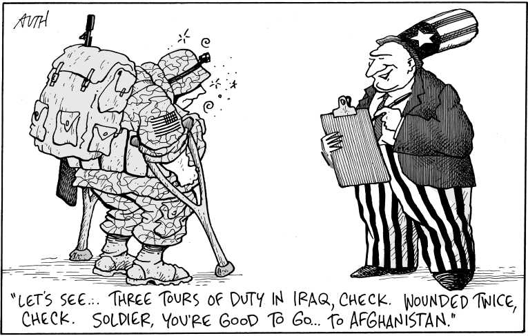 Political/Editorial Cartoon by Tony Auth, Philadelphia Inquirer on US to Stay the Course in Afghanistan