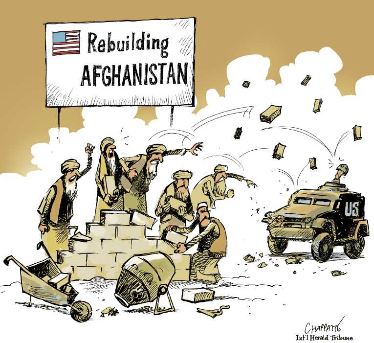 Political/Editorial Cartoon by Patrick Chappatte, International Herald Tribune on US to Stay the Course in Afghanistan
