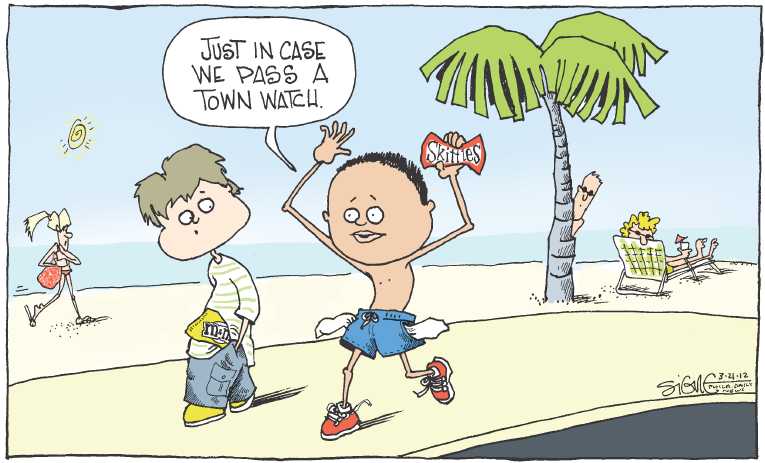 Political/Editorial Cartoon by Signe Wilkinson, Philadelphia Daily News on Unarmed Boy Shot in Florida