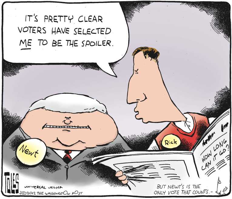 Political/Editorial Cartoon by Tom Toles, Washington Post on Romney Wins Illinois