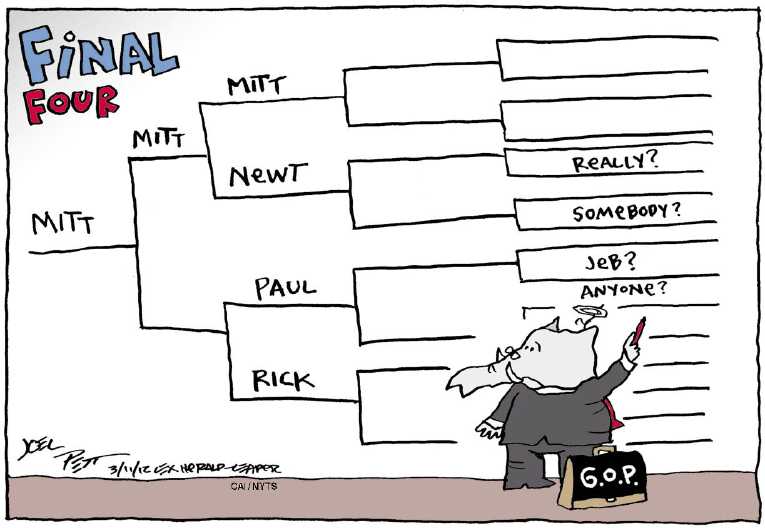 Political/Editorial Cartoon by Joel Pett, Lexington Herald-Leader, CWS/CartoonArts Intl. on Romney Wins Illinois