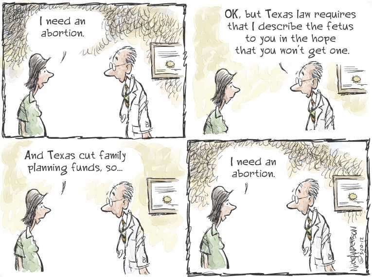 Political/Editorial Cartoon by Nick Anderson, Houston Chronicle on Contraception Laws Tighten