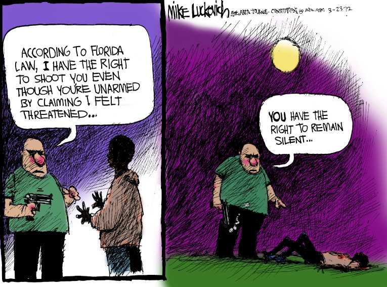 Political/Editorial Cartoon by Mike Luckovich, Atlanta Journal-Constitution on Zimmerman Remains Free