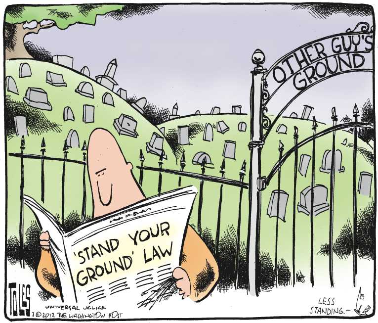 Political/Editorial Cartoon by Tom Toles, Washington Post on Zimmerman Remains Free