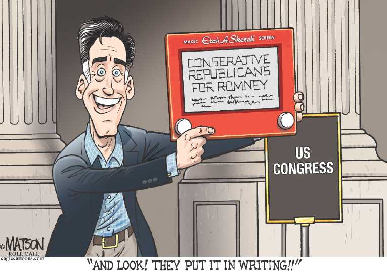 Political/Editorial Cartoon by RJ Matson, Cagle Cartoons on Romney Shaking Things Up