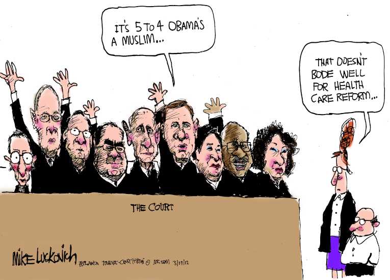 Political/Editorial Cartoon by Mike Luckovich, Atlanta Journal-Constitution on Supreme Court to Rule on Health Law