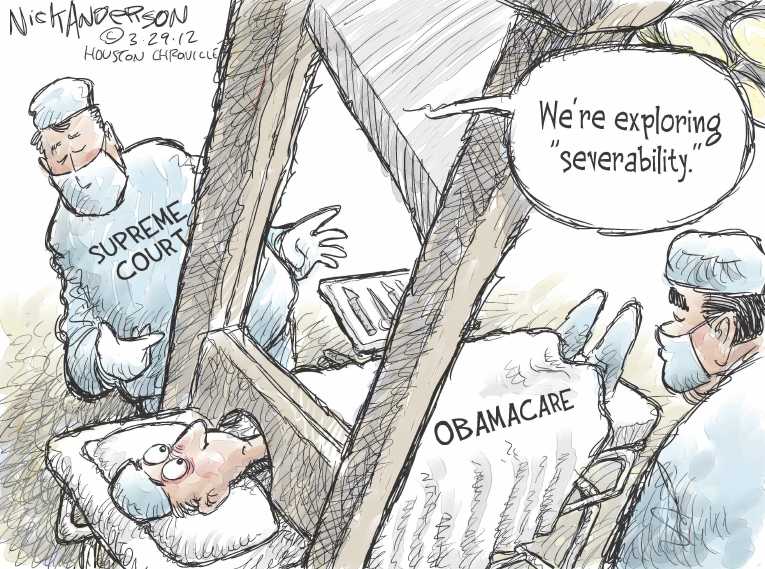 Political/Editorial Cartoon by Nick Anderson, Houston Chronicle on Supreme Court to Rule on Health Law