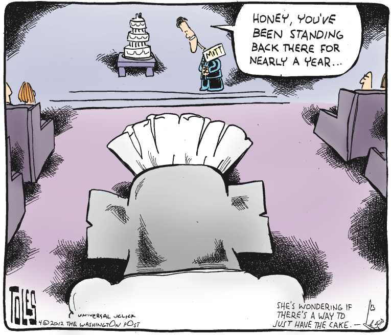 Political/Editorial Cartoon by Tom Toles, Washington Post on Romney Wins Three Primaries