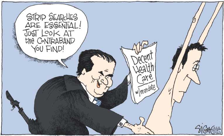 Political/Editorial Cartoon by Signe Wilkinson, Philadelphia Daily News on Strip Search Decision Explained