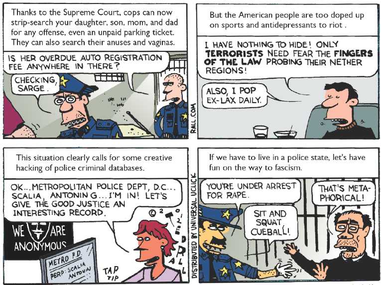 Political/Editorial Cartoon by Ted Rall on Strip Search Decision Explained