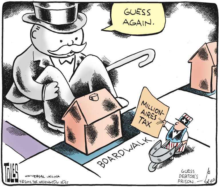 Political/Editorial Cartoon by Tom Toles, Washington Post on Wealth Redistribution Escalates
